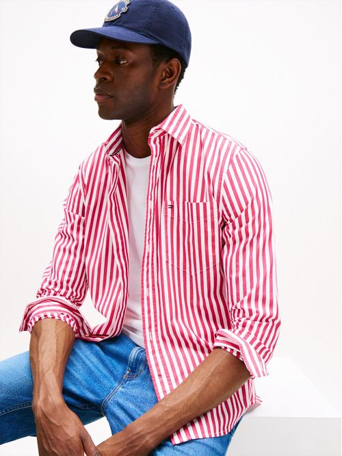 Camisa rosa de rayas TH Flex de corte regular