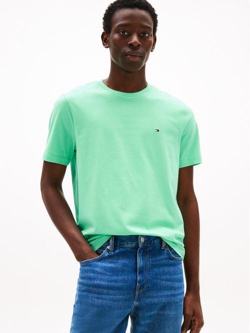 Camiseta verde de cuello redondo con logo bordado