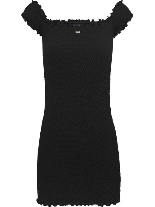 Vestido negro bodycon corto con diseño fruncido