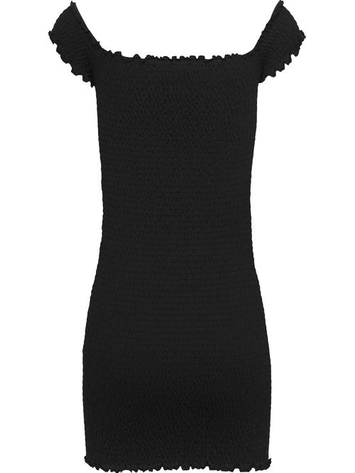Vestido negro bodycon corto con diseño fruncido
