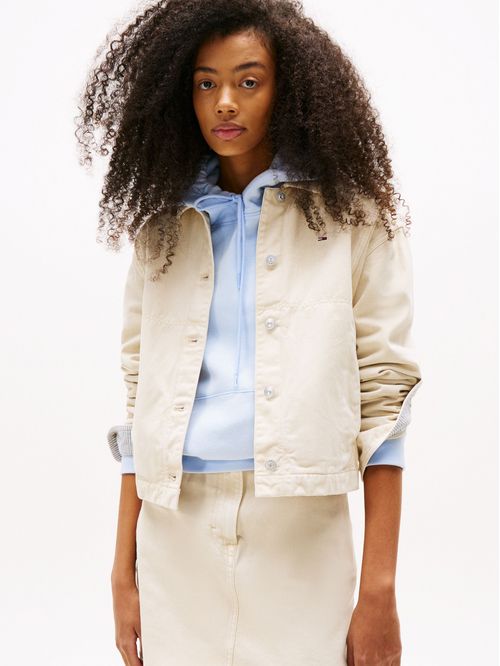 Chaqueta beige denim teñida en prenda