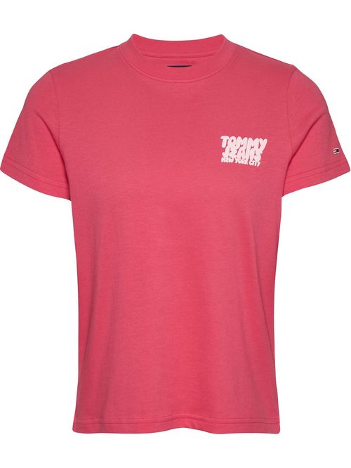 Camiseta rosa de cuello redondo con logo