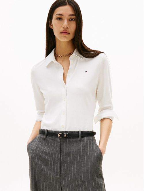 Camisa blanca de piqué 1985 de corte slim