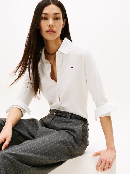 Camisa blanca de piqué 1985 de corte slim