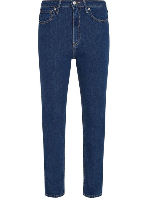 Jeans azul ajustados y tobilleros de talle alto