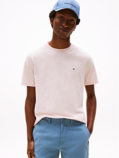 Camiseta rosa jaspeada de cuello redondo