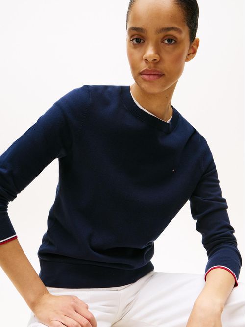 Saco azul oscuro tejido de cuello redondo