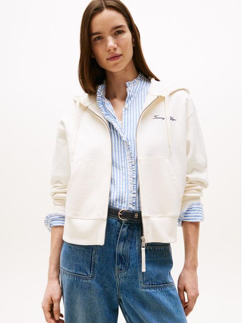 Buzo blanco con capota y cremallera