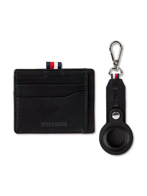 Tarjetero negro con llavero para AirTag
