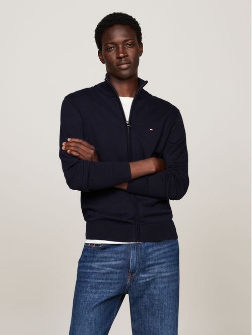 Saco azul de cuello perkins con cremallera