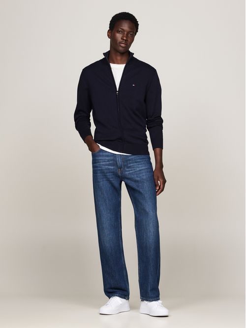 Saco azul de cuello perkins con cremallera