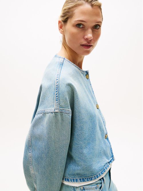 Chaqueta celeste denim corta oversize