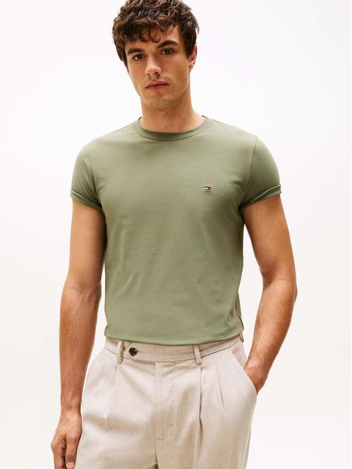 Camiseta verde de cuello redondo y corte extra slim