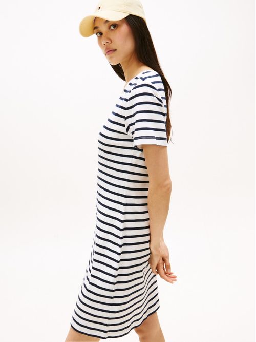 Vestido blanco AOP con ribete de cuello v