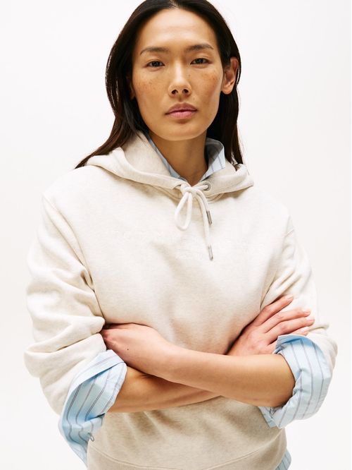 Buzo blanco con capota, cordón y logo bordado