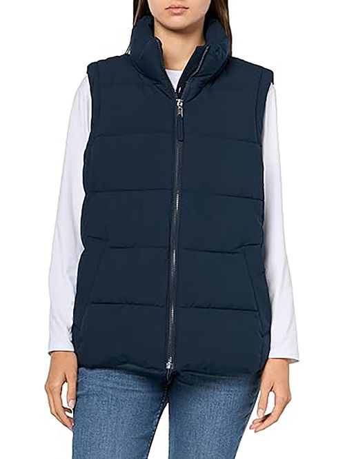 Chaleco azul de cuello alto con cierre de cremallera