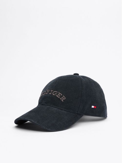 Gorra negra de béisbol con monotipo Hilfiger
