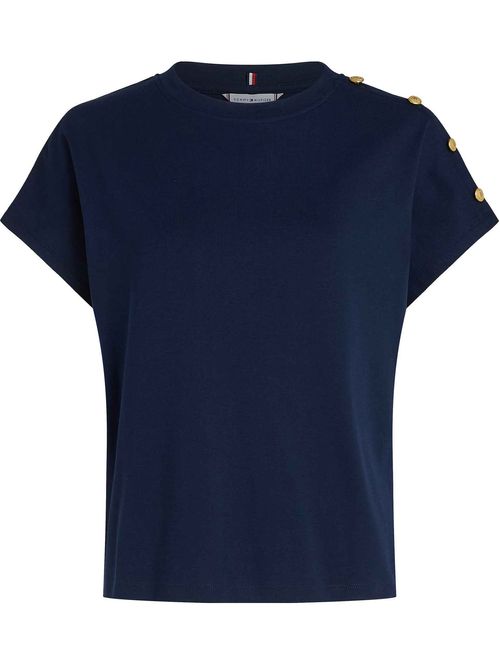 Camiseta multicolor con botones dorados en el hombro