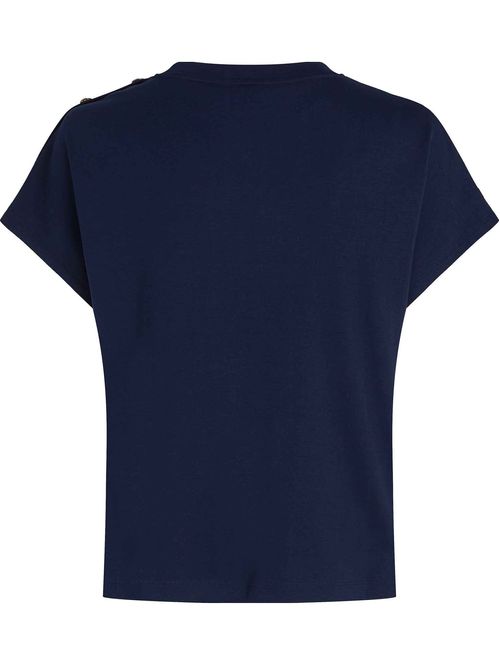 Camiseta multicolor con botones dorados en el hombro