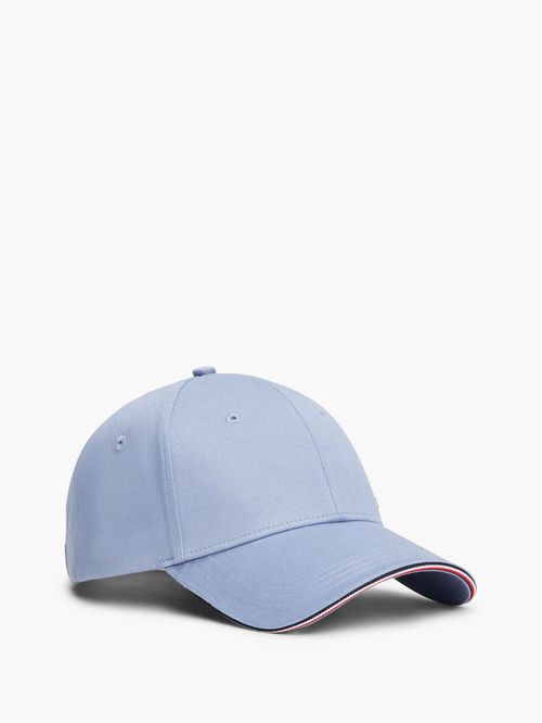 Gorra azul de béisbol con seis paneles y logo