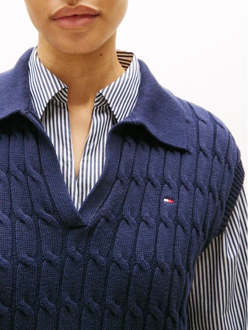 Polo multicolor de punto trenzado sin mangas