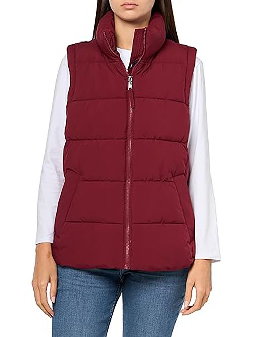 Chaleco rojo de cuello alto con cierre de cremallera