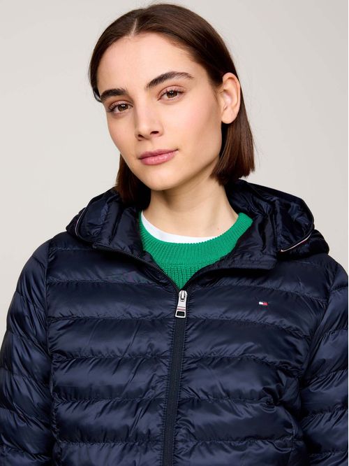 Chaqueta Azul Acolchada con Logo Bordado