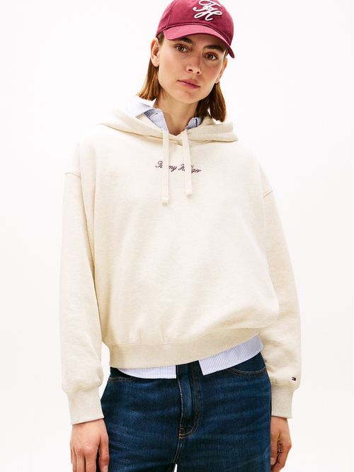 Buzo blanco con capota y logo texturizado