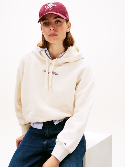 Buzo blanco con capota y logo texturizado