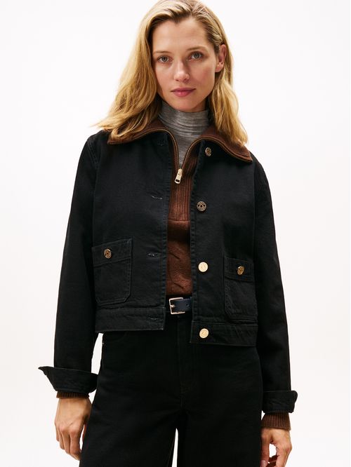 Chaqueta negra denim negra con logo