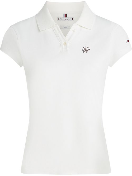 Polo blanco de corte slim con logo script
