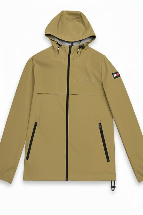 Chaqueta beige manga larga con cierre de cremallera