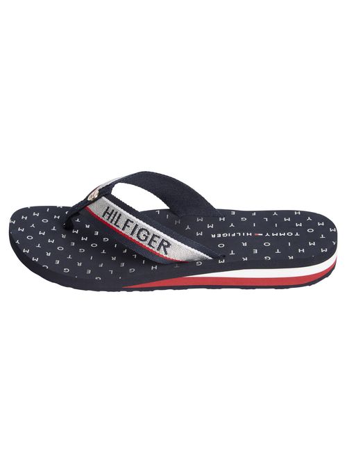 Chancletas azul con tiras de textil trenzado