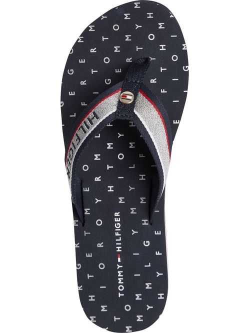 Chancletas azul con tiras de textil trenzado