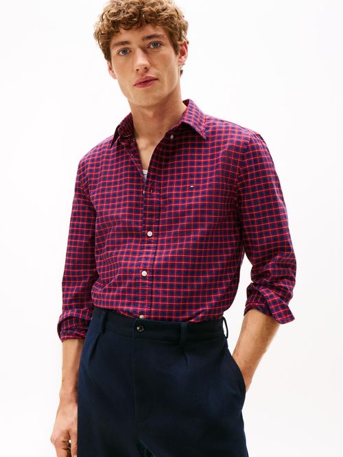 Camisa roja Oxford de corte regular con estampado a cuadros