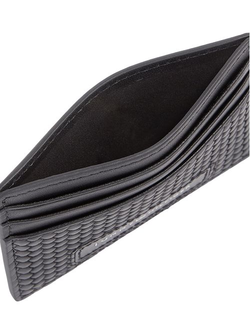 Tarjetero negro de cuero con textura trenzada