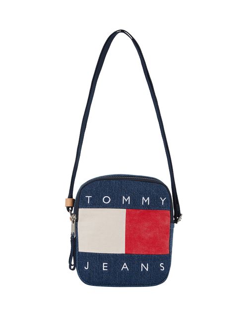 Bolso azul reporter denim con logo
