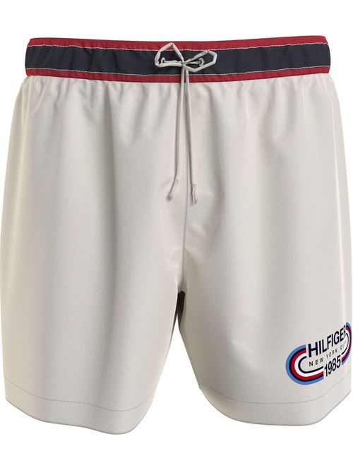 Pantaloneta De Baño Blanca Con Cordón Ajustable Para Hombre