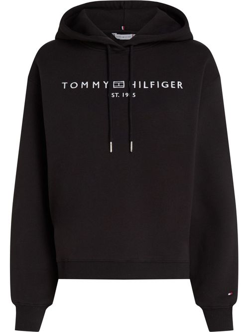 Buzo negro con capota, cordón y logo bordado