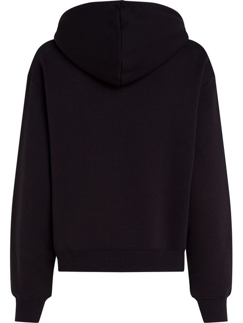 Buzo negro con capota, cordón y logo bordado