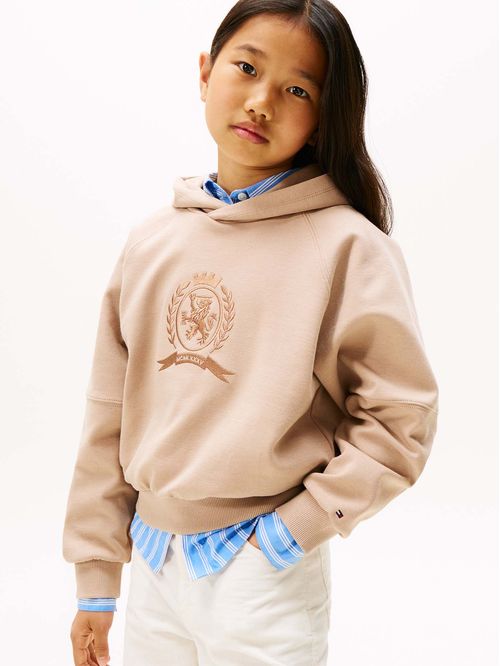 Buzo café con capota y logo tonal