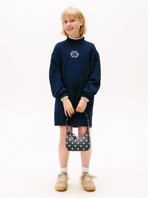 Vestido azul con volantes y logo