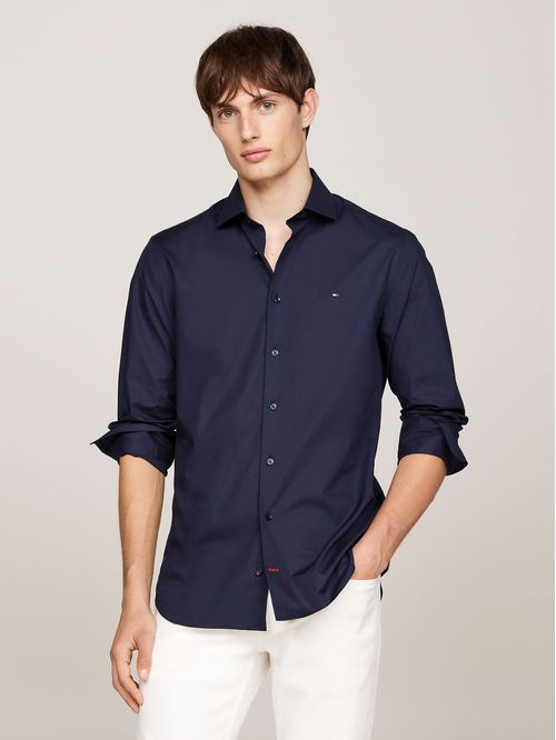 Camisa negra flex poplin de corte slim
