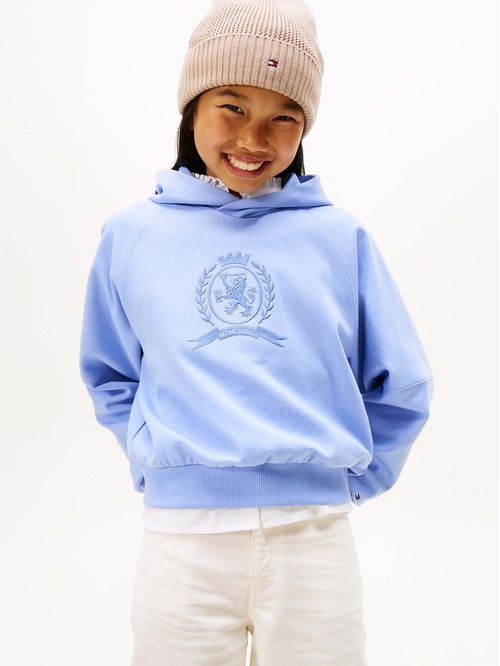 Buzo celeste con capota y logo tonal