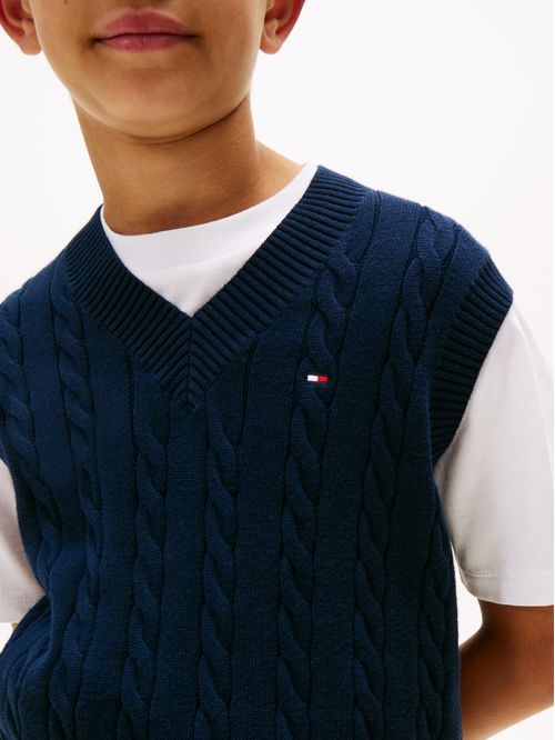 Chaleco azul de punto trenzado