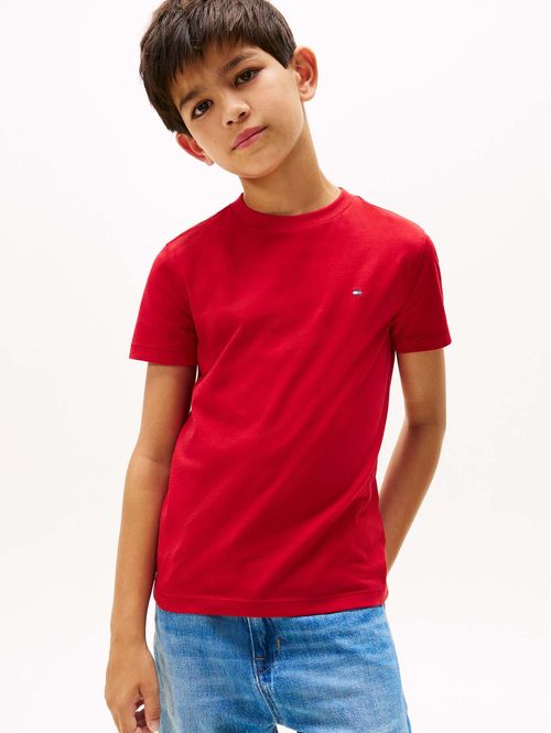 Camiseta roja de punto con logo bordado