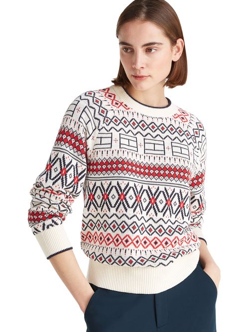 Cárdigan blanco cuello v con diseño AOP Fair isle