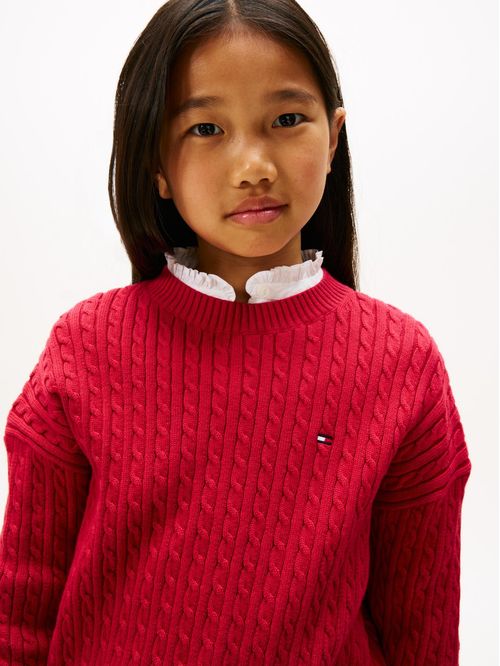 Saco rojo amplio de punto trenzado