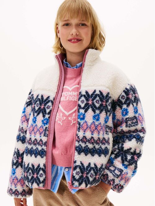 Chaqueta blanca tipo teddy con diseño Fair Isle