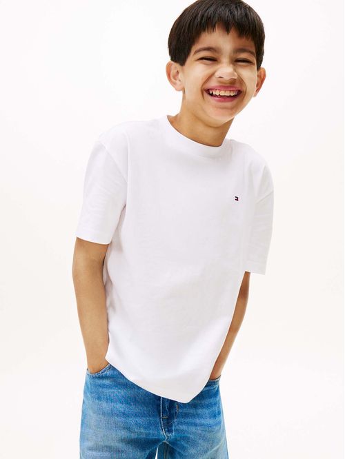 Camiseta blanca de cuello redondo con logo